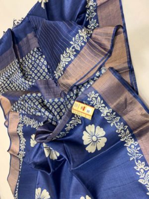 Desi tussar block printed silk sarees with blouse (23)
