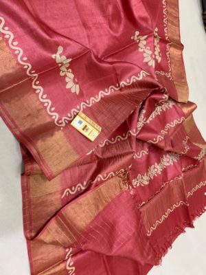 Desi tussar block printed silk sarees with blouse (24)