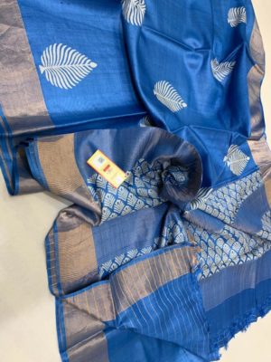 Desi tussar block printed silk sarees with blouse (25)