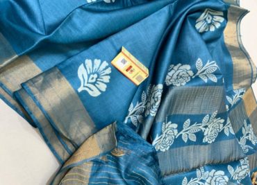 Desi tussar block printed silk sarees with blouse (26)