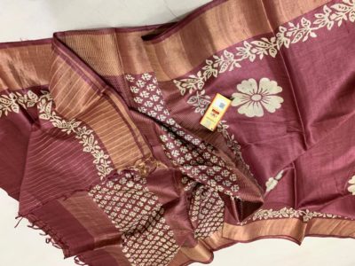 Desi tussar block printed silk sarees with blouse (3)