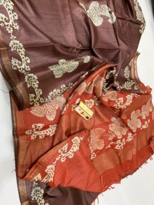 Desi tussar block printed silk sarees with blouse (6)