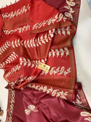 Desi tussar block printed silk sarees with blouse (8)