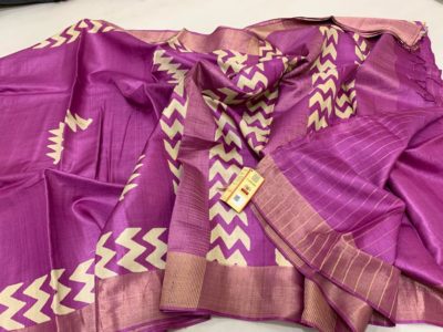 Desi tussar block printed silk sarees with blouse (9)