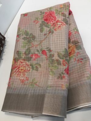 Designer silk digital print linen sarees (10)