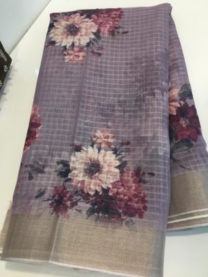 Designer silk digital print linen sarees (2)