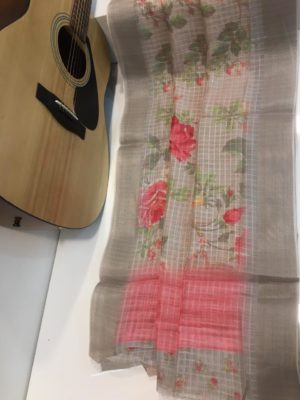 Designer silk digital print linen sarees (5)