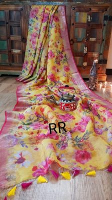 Floral silk linen sarees with price (1)