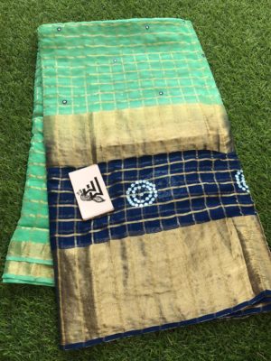 Georgette sarees with zari checks and mirror embroidary (1)