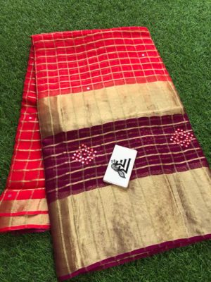 Georgette sarees with zari checks and mirror embroidary (11)
