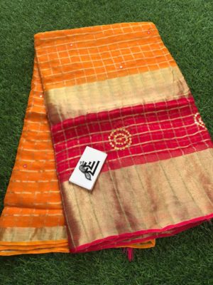 Georgette sarees with zari checks and mirror embroidary (12)