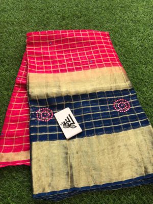 Georgette sarees with zari checks and mirror embroidary (13)