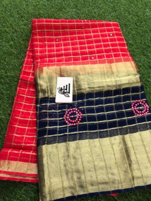 Georgette sarees with zari checks and mirror embroidary (3)