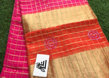 Georgette sarees with zari checks and mirror embroidary (5)