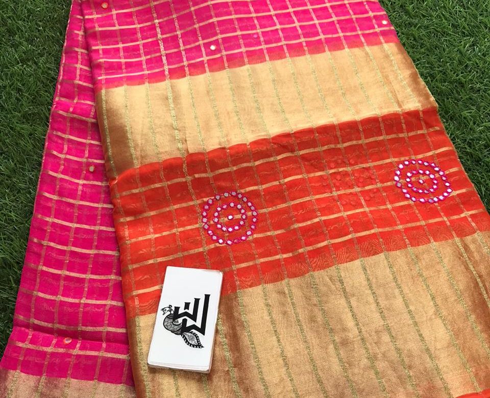 Georgette sarees with zari checks and mirror embroidary (5)