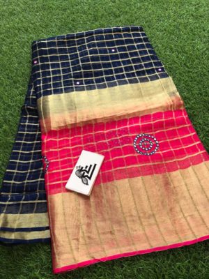 Georgette sarees with zari checks and mirror embroidary (8)