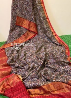 Handloom chanderi with prints with contrast blouse (1)