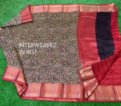 Handloom chanderi with prints with contrast blouse (13)