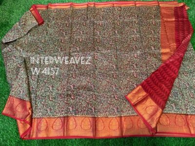 Handloom chanderi with prints with contrast blouse (8)