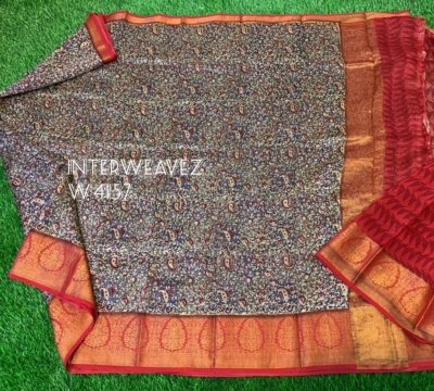 Handloom chanderi with prints with contrast blouse (9)