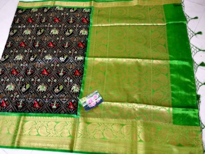 Ikkat jute silk kanjivaram weaving border sarees (9)