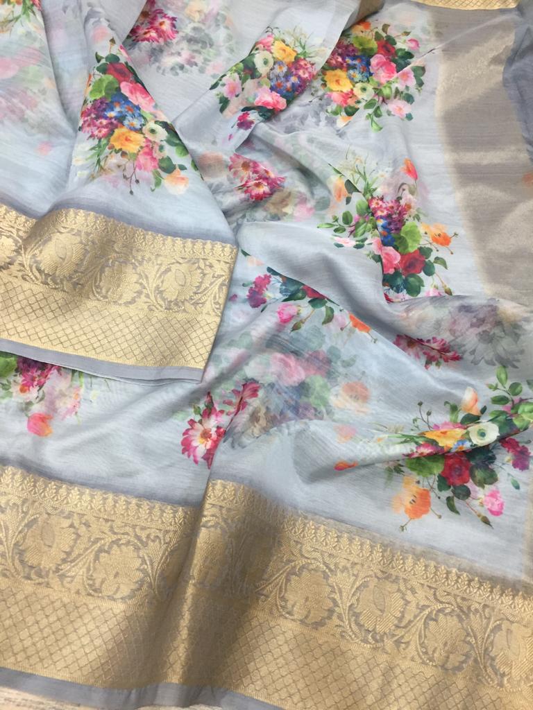 Latest banaras kora silk kanchi border sarees | siri designers