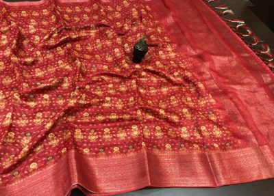Linen handloom sarees with silver zari border with blouse (8)