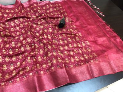 Linen handloom sarees with silver zari border with blouse (9)