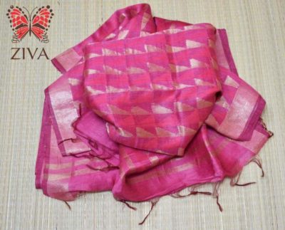 Linen silk jamdhani sarees with blouse (3)