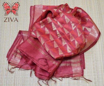 Linen silk jamdhani sarees with blouse (9)