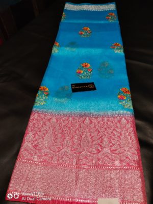 Linen silk sarees with floral embroidary with blouse (12)