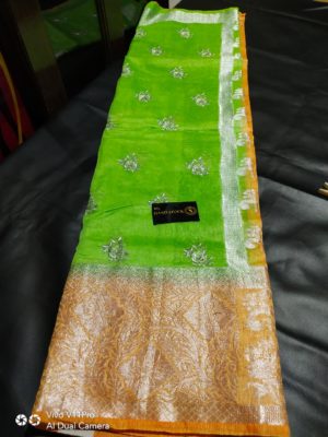Linen silk sarees with floral embroidary with blouse (13)