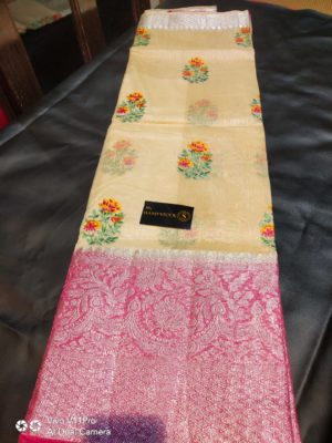 Linen silk sarees with floral embroidary with blouse (14)