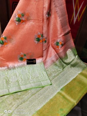 Linen silk sarees with floral embroidary with blouse (15)