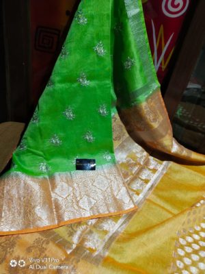 Linen silk sarees with floral embroidary with blouse (17)