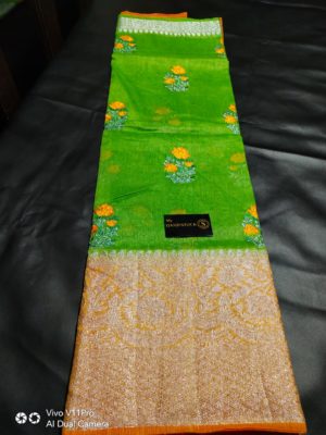 Linen silk sarees with floral embroidary with blouse (2)