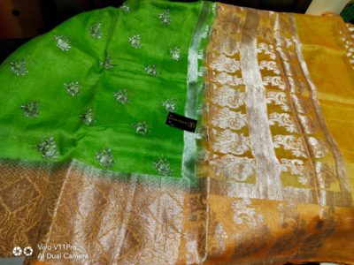 Linen silk sarees with floral embroidary with blouse (3)