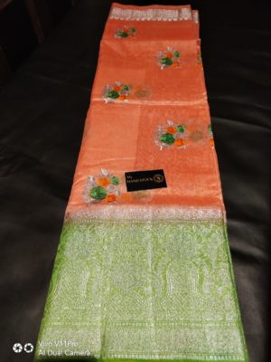 Linen silk sarees with floral embroidary with blouse (5)