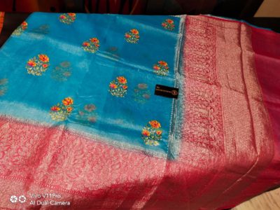 Linen silk sarees with floral embroidary with blouse (8)
