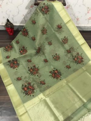 Organza digital printed sarees with brocade blouse (2)