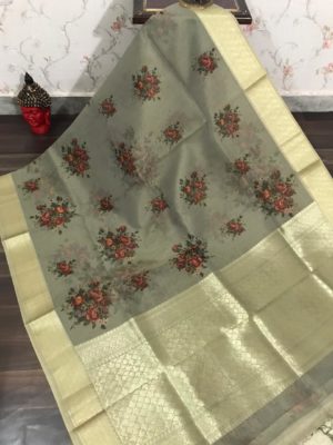Organza digital printed sarees with brocade blouse (7)