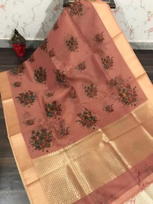 Organza digital printed sarees with brocade blouse (8)