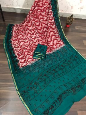 Pure georgette handblock printed sarees with blouse (10)