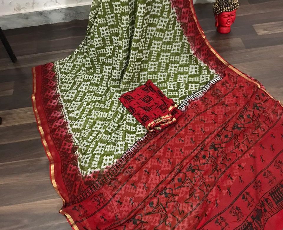 Pure georgette handblock printed sarees with blouse (12)