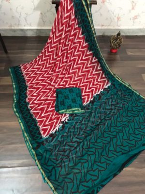 Pure georgette handblock printed sarees with blouse (14)