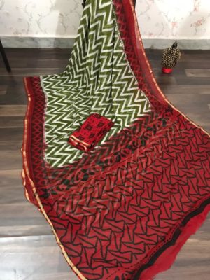 Pure georgette handblock printed sarees with blouse (16)