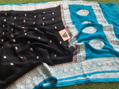Pure khaddi georgette sarees with contrast border (5)