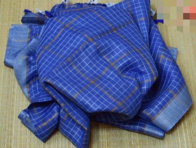 Pure linen checks sarees with running blouse (11)