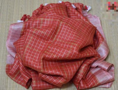 Pure linen checks sarees with running blouse (13)