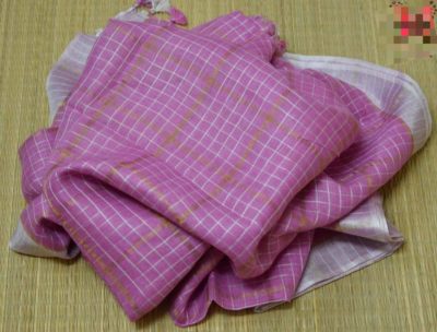 Pure linen checks sarees with running blouse (8)